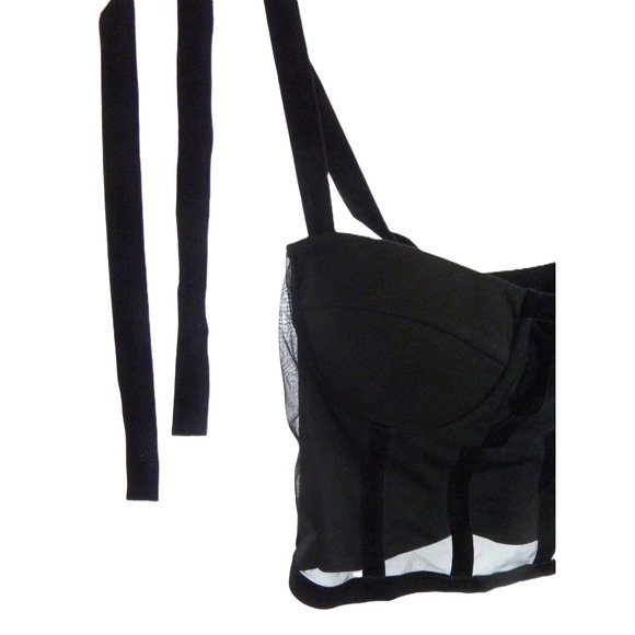 NWT Commense Tied Mesh Corset Crop Top XS Bow Tie Straps Sheer - Picture 3 of 7